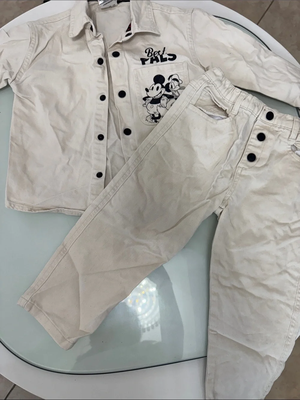 Disney Cream Mickey & Friends Button-Up Top and Pants Set